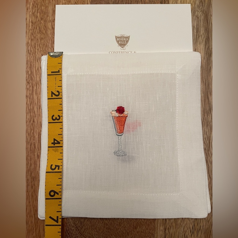 Beverly Hills Linen Embroidered Cocktail Napkin Set - Picture 6 of 8